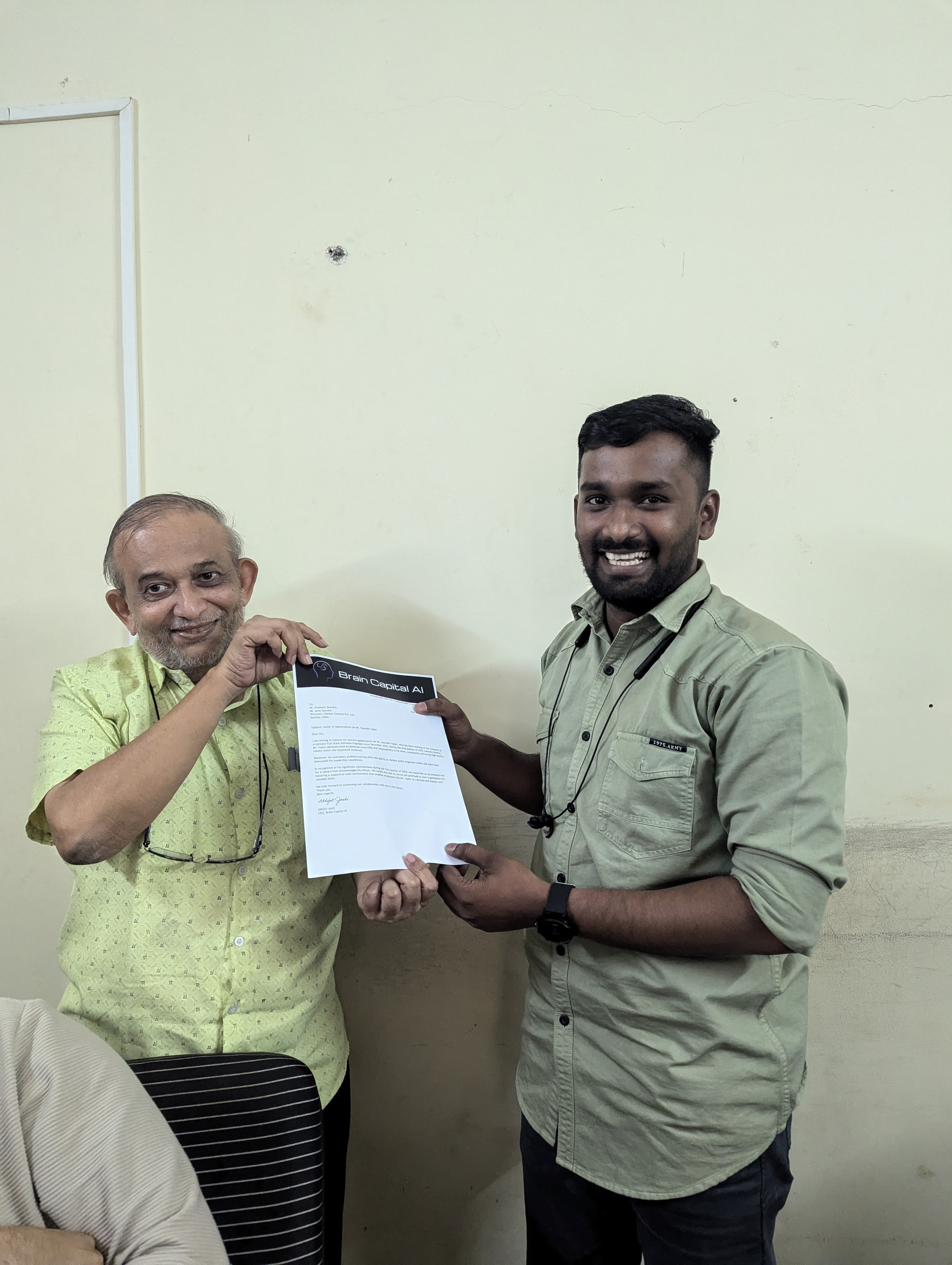Chintan team receiving client appreciation letter